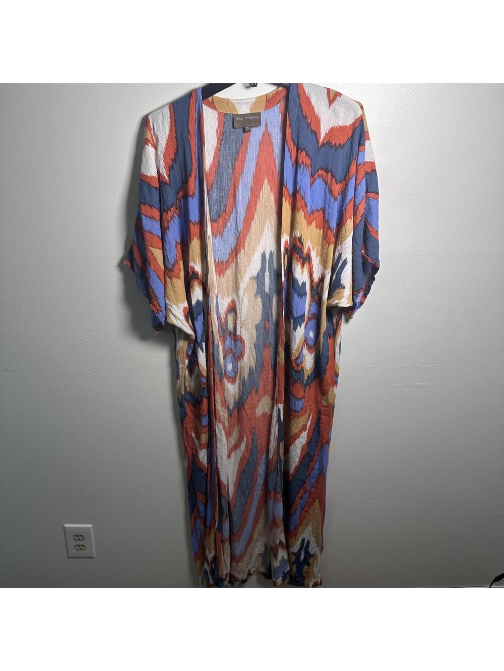 Bel Kazan Open Front Kimono Cardigan in Multicolor Abstract Print